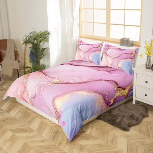 Vista 2 de Funda nórdica de mármol rosa tamaño individual para mujeres adultas y niñas con temática de arte abstracto Juego de ropa de cama