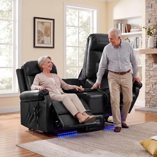 Vista 7 de IPKIG Biplaza reclinable Power Lift para ancianos con masaje y calor Marrón