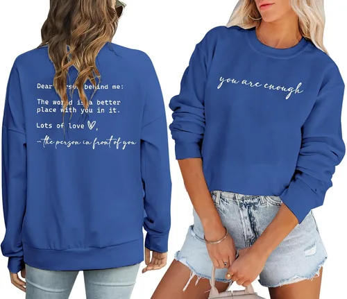 Vista 9 de JINTING Eres Suficiente Sudadera para Mujeres Salud Mental Querida Persona Detrás de Mí Sudadera con Capucha Camisa Top Inspirador Pullover