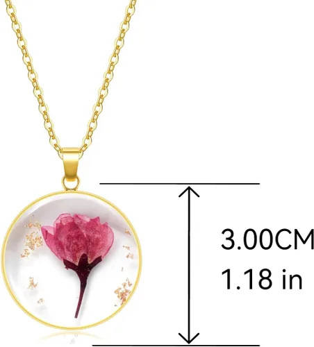 Vista 26 de Collares de flores de nacimiento para mujer, collar de 1 a 12 meses, collar de flores prensadas hecho a mano, regalo único de vacaciones, dorado, 18