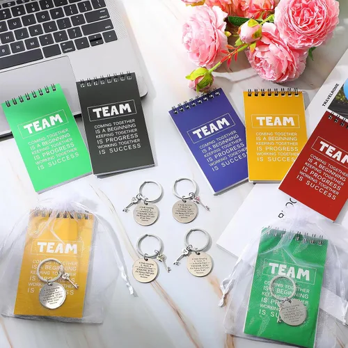 Vista 4 de Roowest 75 piezas de agradecimiento a los empleados, cuadernos motivacionales a granel, llaveros inspiradores con bolsas de organza, regalo