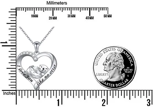 Vista 6 de Collar con colgante de corazón de nutria marina de plata de ley 925 para mujer