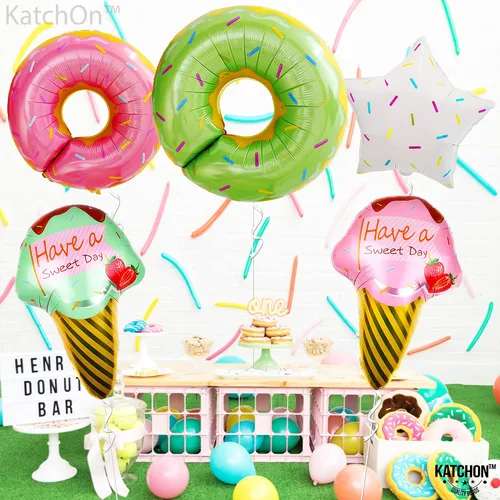 Vista 9 de KatchOn Juego de globos gigantes de palomitas de maíz y helado, 11 unidades, 30 x 18 y 27 x 18 pulgadas, verde, rosa, azul, noche de cine