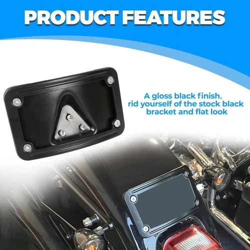 Vista 4 de KUAFU Kit de montaje universal para placa de matrícula curvada compatible con Harley Davidson reemplazo de marco de soporte para 3148 acero negro