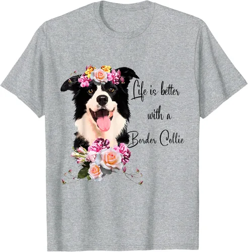 Vista 55 de Life is Better With a Border Collie - Camiseta de perro lindo con flores, gris, S Gris Oscuro