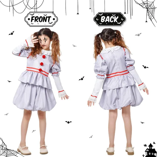 Vista 2 de Ropa de juego para niñas, disfraz de payaso para niñas, fiesta de disfraces de Halloween, globos incluidos