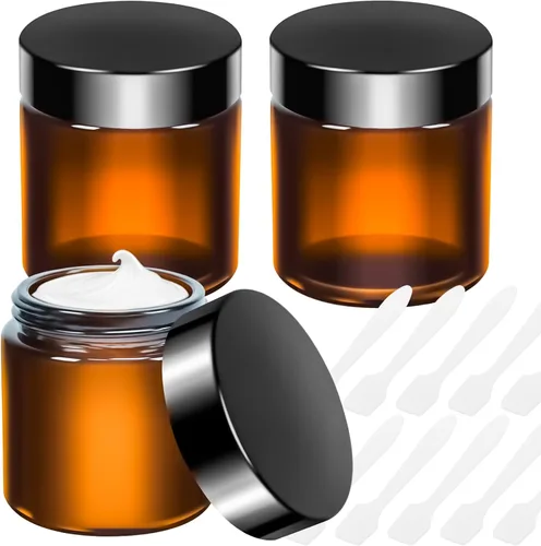 Vista 12 de 6 Pack de tarros de vidrio ámbar de 1 oz con tapas, tarros pequeños de vidrio de 1 onza con tapas y forros interiores, tarros redondos transparentes