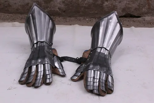 Vista 4 de GlobalMart 18 Guage - Guantes de acero medieval de caballero gótico, par de guanteletes