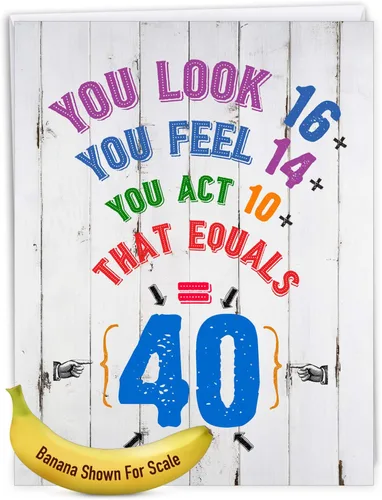 Vista 8 de NobleWorks - Tarjeta de felicitación de cumpleaños 40 jumbo (8.5 x 11 pulgadas) - Tarjeta divertida para niños de 40 años, tarjeta de notas de hitos