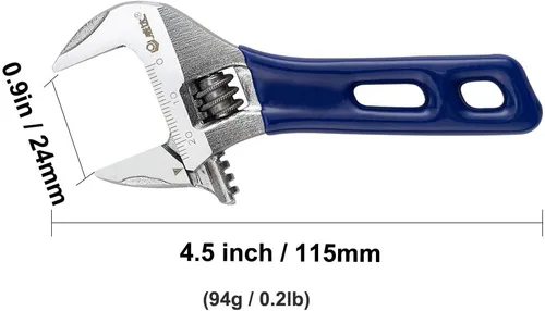 Vista 2 de Llave ajustable corta con apertura amplia, mini llave ajustable con mango corto, acero al cromo vanadio forjado - 4 pulgadas