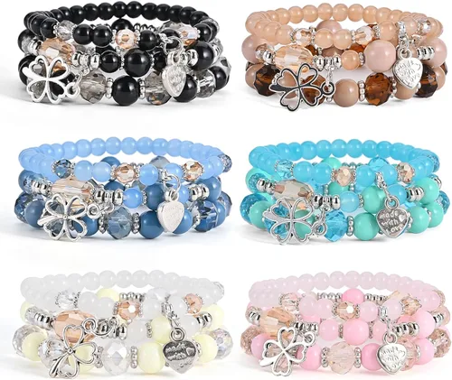 Vista 11 de Juego de pulseras bohemias para mujer, 6 juegos de pulseras elásticas apilables multicolor, joyería bohemia para mujeres, pulseras hippie, joyería