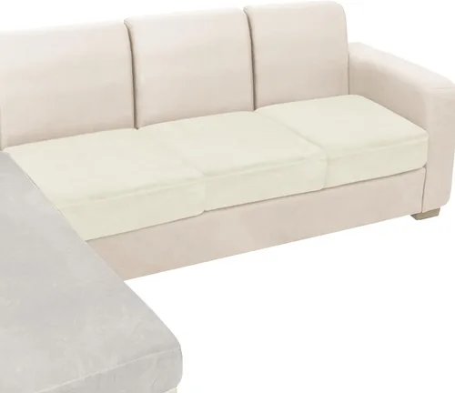 Vista 59 de NAISI Fundas de cojín de sofá de terciopelo elásticas de 1 pieza, fundas de asiento de sofá o respaldo, fundas suaves individuales para sofá Beige