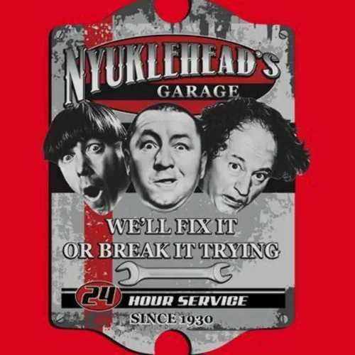Vista 2 de KNUCKLEHEAD'S Garage - Camiseta para adulto DryBlend - Humornovedad de Three Stooges