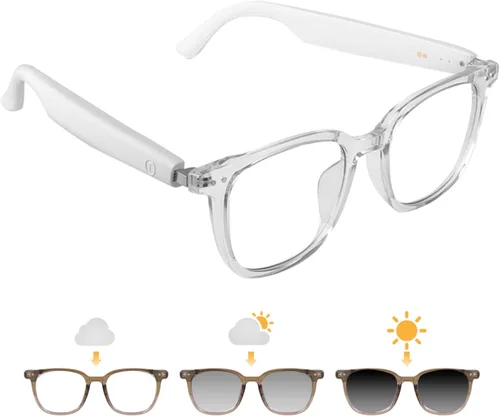 Vista 7 de Lentes inteligentes para mujeres y hombres, gafas Bluetooth de oreja abierta con lentes fotocromáticas, control táctil, asistente de voz y audio