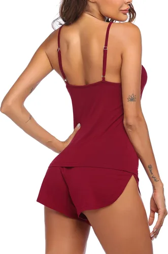 Vista 2 de Ekouaer Conjunto de pijama para mujer, ropa de dormir de rayón con cuello en V y pantalones cortos