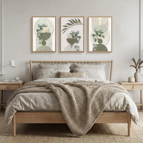 Vista 122 de FWIEXA Juego de Arte de Lienzo Bohemio Enmarcado para Pared, Cuadros Botánicos Verde Salvia Decoración de Pared, Impresiones de Arte de Plantas