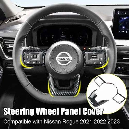 Vista 2 de XITER 2 piezas ABS estilo fibra de carbono cubierta de volante marco marco controles panel cubierta para Nissan Rogue 2021 2022 2023 2024 accesorios