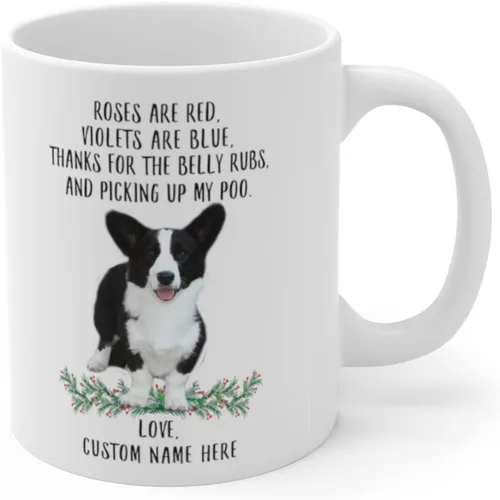 Vista 3 de Cárdigan divertido Welsh Corgi Black White Roses Are Red Violets Are Blue Personalizado Nombre Navidad 2025 Regalos Taza de café blanca 11oz