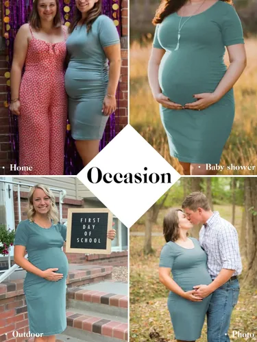Vista 3 de Liu & Qu - Vestido de maternidad para mujer, de manga corta o manga 34, fruncido, para uso diario o baby shower