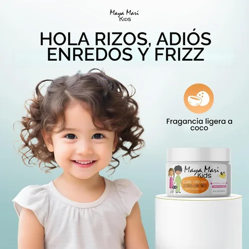 Vista 6 de MAYA MARI Crema para rizos para niños, crema definidora con aceite de coco para niños pequeños y bebés, domina el encrespamiento en cabello rizado