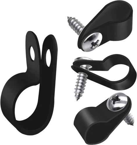 Vista 10 de mankk 50 clips de luz de cuerda de 1/2 pulgada, clips de montaje estilo P, abrazaderas de cable de plástico con cabeza plana de acero inoxidable