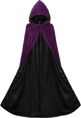 Vista 6 de Capa de terciopelo reversible con capucha forrada con satén renacentista, medieval, Halloween, Navidad, cosplay