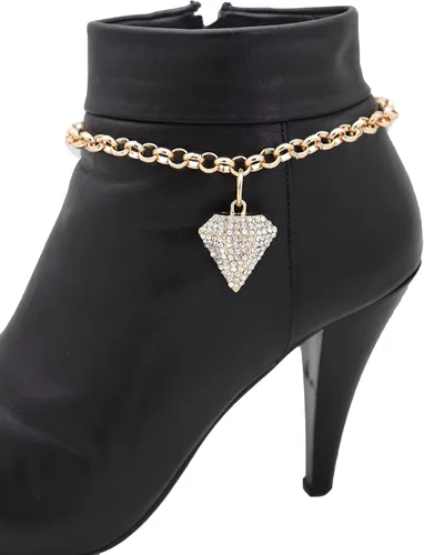 Vista 4 de Joyería de moda para mujer, pulsera de bota, cadena de metal dorado, con forma de diamante de plata de lujo, encanto, Metal