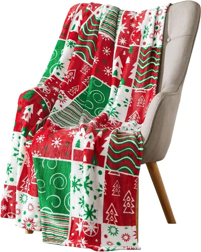 Vista 21 de Manta de Forro Polar para las Fiestas Navideñas: Corona Tradicional de Decoración del Hogar con Saludos Cheers Merry Peace Joy sobre Fondo Beige