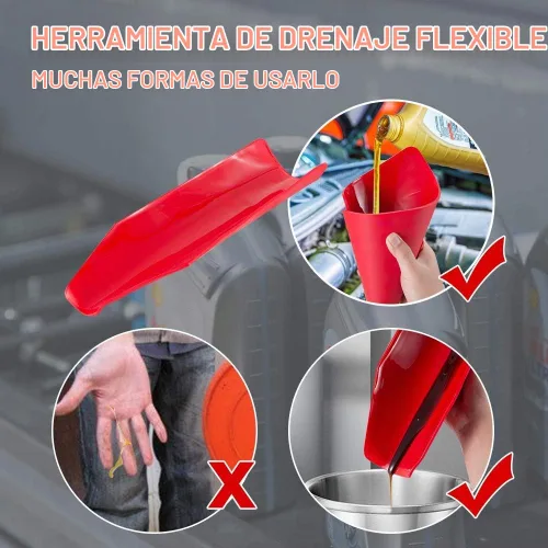 Vista 5 de Cyantor Embudo de herramienta de drenaje de aceite flexible, embudo de filtro de aceite reutilizable, sin derrames, herramienta de drenaje flexible
