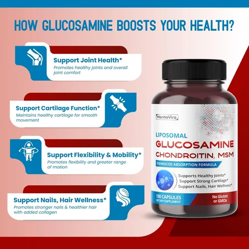 Vista 4 de Condroitina liposomal de glucosamina, MSM - Apoya articulaciones saludables, cartílago fuerte, uñas, cabello - 180 días de suministro