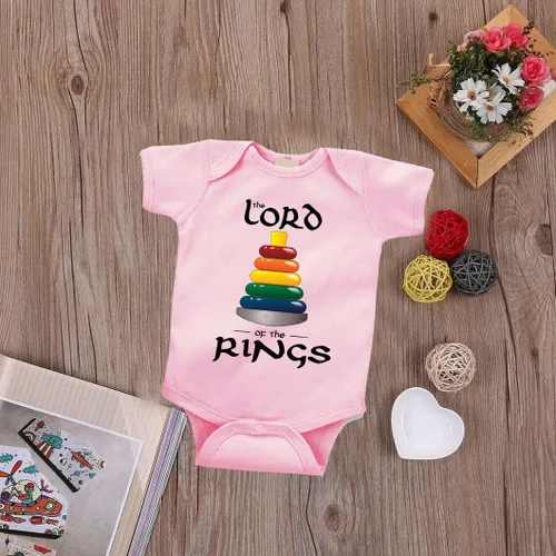 Vista 4 de El señor de los anillos - Lindo mameluco y babero con estampado personalizado para bebé