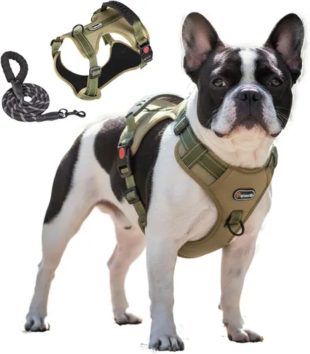 Vista 21 de Arnés táctico para perro, ajustable, sin tirones, con correas reflectantes y asa, arnés para cachorros con clips metálicos dobles para correa