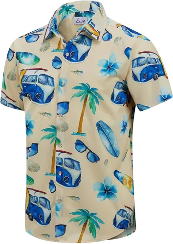 Vista 50 de EUOW - Camisas hawaianas para hombre de manga corta con botones, estampadas para la playa y el verano