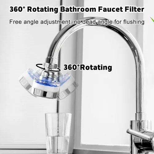 Vista 2 de Paquete de 3 filtros de agua para grifo del fregadero, purificador de agua montado en grifo giratorio 360° con 15 cartuchos de filtro, elimina