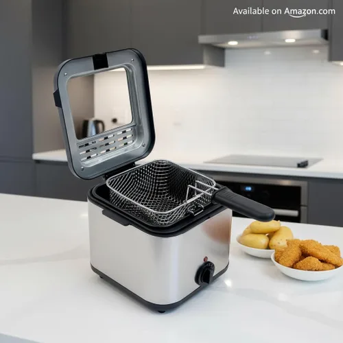 Vista 3 de Freidora Profesional para el Hogar con Ventana de Visualización - 2.6Qt de Acero Inoxidable, Potencia de 1000W, Temperatura Ajustable y Cesta