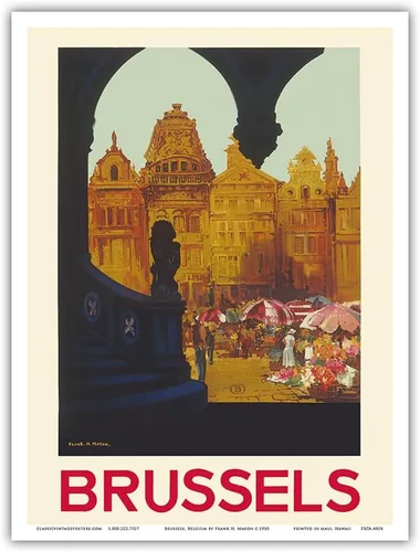 Vista 8 de Brussels Belgium - The Grand Place - Belgian National Railways - Vintage Travel Poster by Frank H. Mason c.1930 - Master Art Print (Unframed) 6in x
