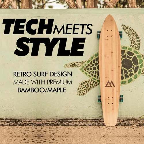 Vista 4 de Magneto 44 inch Kicktail Cruiser Longboard Skateboard Bamboo and Hard Maple Deck Made for Adults, Teens, and Kids
