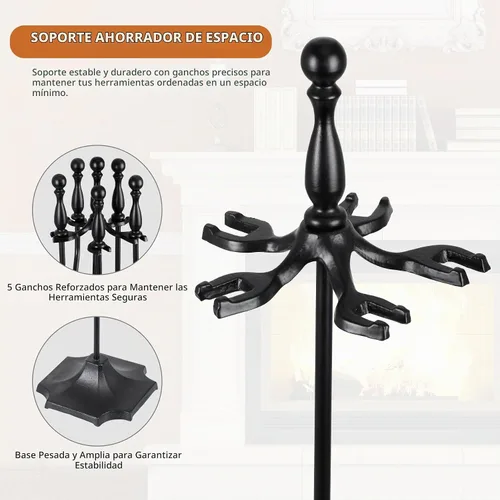 Vista 8 de JupiterForce Juego de 5 Piezas de Herramientas para Chimenea para Interiores y Exteriores de Hierro Forjado, Juego Grande de Herramientas