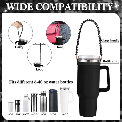 Vista 3 de SiliFine Soporte de Asa de Botella de Agua de Silicona con Correa de Perlas Compatible con Accesorios de Taza Stanley, Encantos, Portabotellas