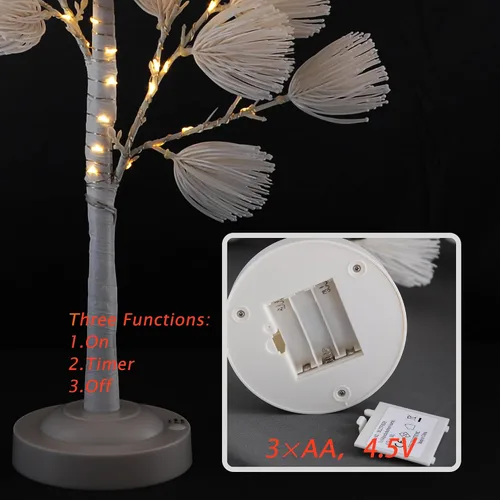 Vista 5 de Árbol de pino blanco artificial con ramas iluminadas, árboles de flores con luces LED para decoración de Navidad en interiores (20 pulgadas)