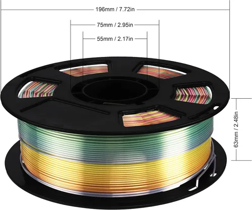 Vista 3 de Bblife - Filamento PLA multicolor de arcoíris, brillante, cambia rápidamente de color y tiene un efecto sedoso, material para impresión 3D, 2.2
