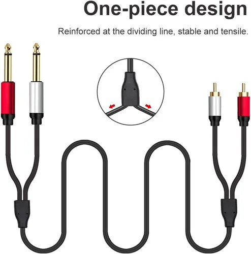 Vista 5 de 2 cables de 0.250 in a 2RCA, doble conector estéreo TS macho de 1/4 pulgadas a 2 RCA macho adaptador divisor de cable de audio estéreo