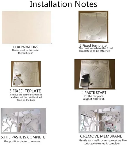 Vista 7 de Adhesivos de pared de espejo 3D, 4 piezas de calcomanías de pared de arte de cristal acrílico, autoadhesivas, espejo extraíble, azulejos de pared