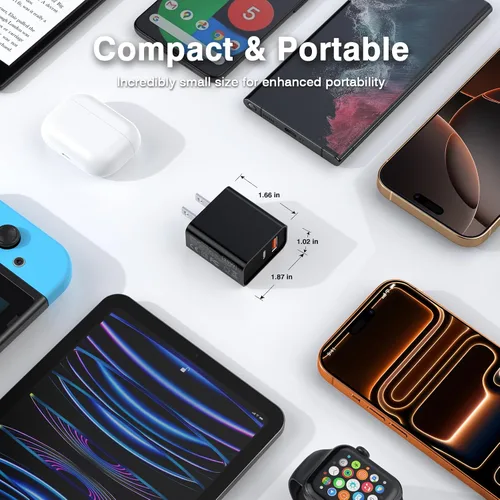 Vista 5 de Cargador de pared USB C de 20 W para iPhone 17/16/15/14/13/13 Mini/13 Pro Max/12/12 Pro/12 Pro Max Cube, paquete de 2 unidades de doble puerto