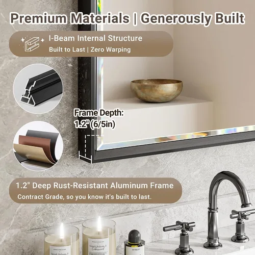 Vista 3 de Espejo de baño negro, espejo de baño biselado de 16 x 24 pulgadas para pared, espejo con marco negro antioxidante para decoración de baño, sala