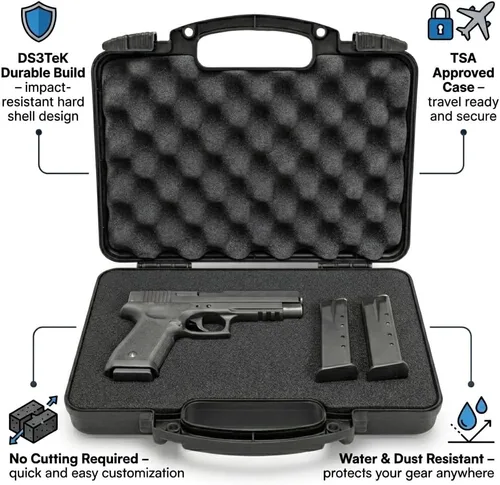 Vista 4 de Cedar Mill Fine Firearms Estuche para pistola aprobado por la TSA - Caja fuerte para pistola y pistola de 0.354 in, revólver - Estuche rígido
