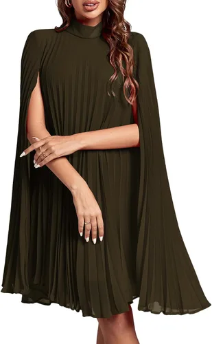 Vista 10 de Rooscier Vestido midi de fiesta plisado con cuello alto falso y espalda abierta para mujer