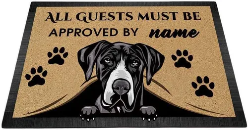 Vista 11 de Tapete personalizado con nombre de perro que mira al perro Cocker Spaniel, todos los invitados deben ser aprobados por alfombras para decoración