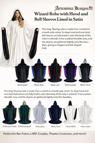 Vista 5 de Bata de terciopelo para Halloween, cosplay, unisex, talla única, extra larga