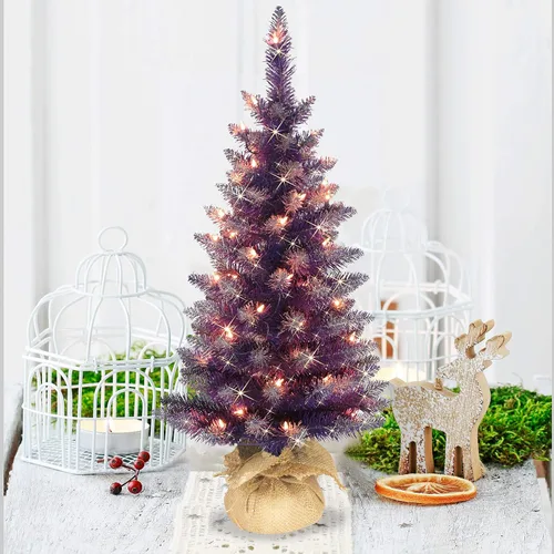 Vista 2 de Puleo International Árbol de Navidad artificial morado preiluminado, verde